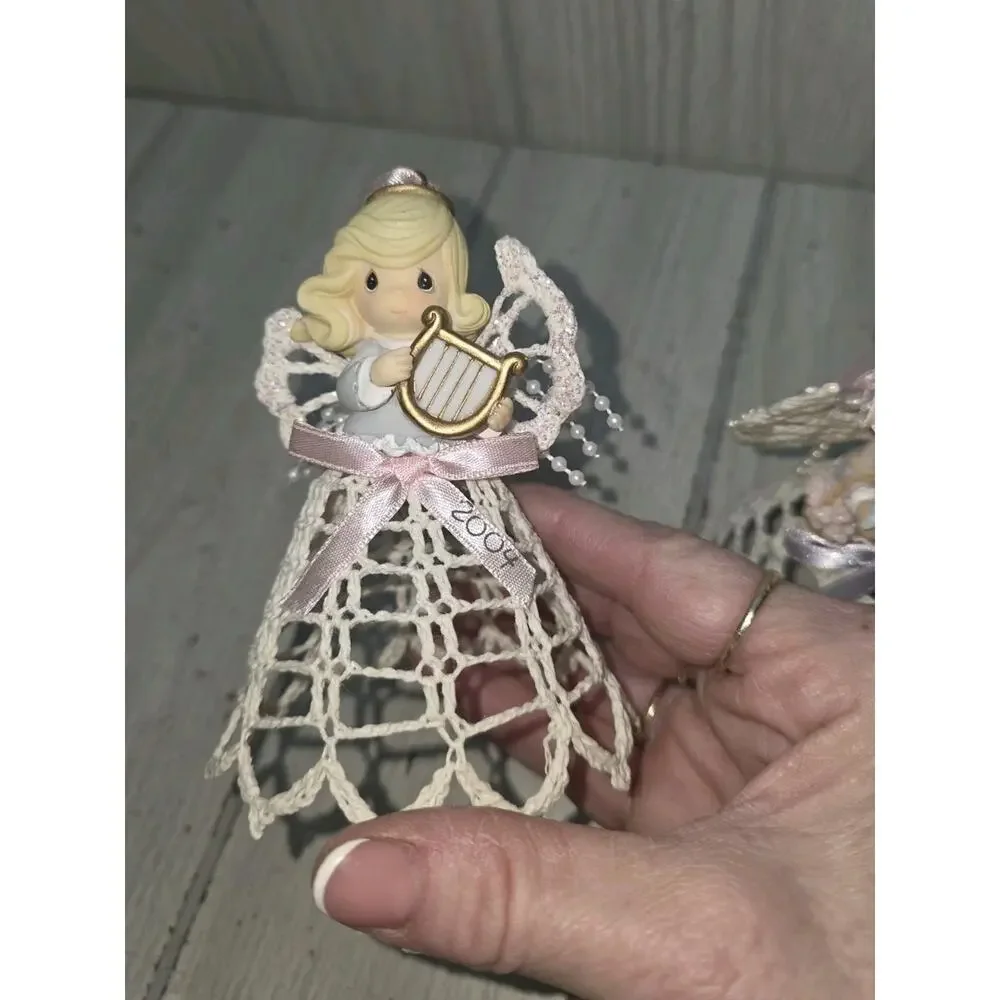 Vtg 03-04 Precious Moments Girl With Bird/Harp Hanging Ornaments Enesco Set Of 2